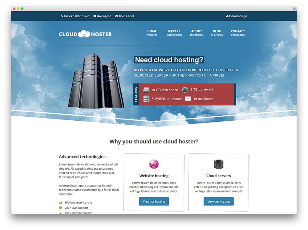 Хостер. Облачный сервер. Hosting Theme html free. Ultimate Templates cloud for WORDPRESS