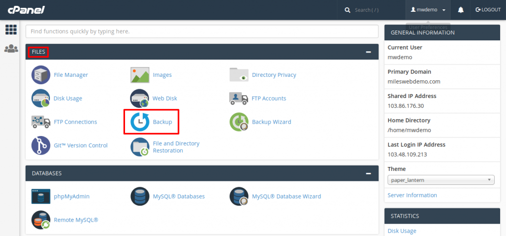 cPanel Backup