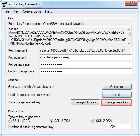 Windows PuTTY Private key