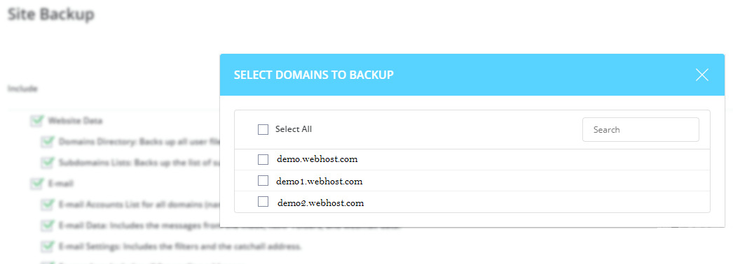 select domains to backup