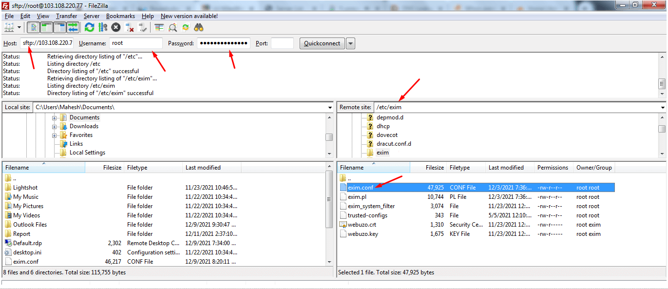 exim.conf file in ftp client
