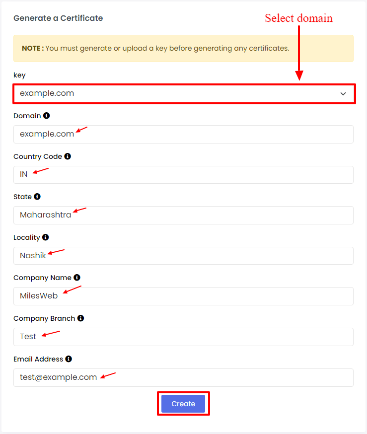 create/generate ssl certificate in webuzo