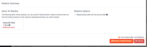 restore selected items button
