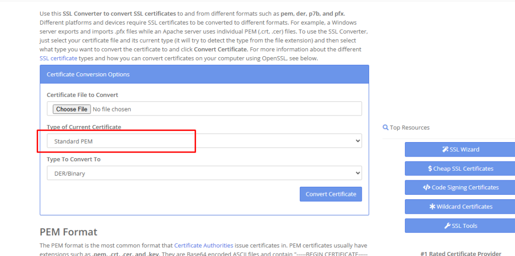 Select Type of Current Certificate
