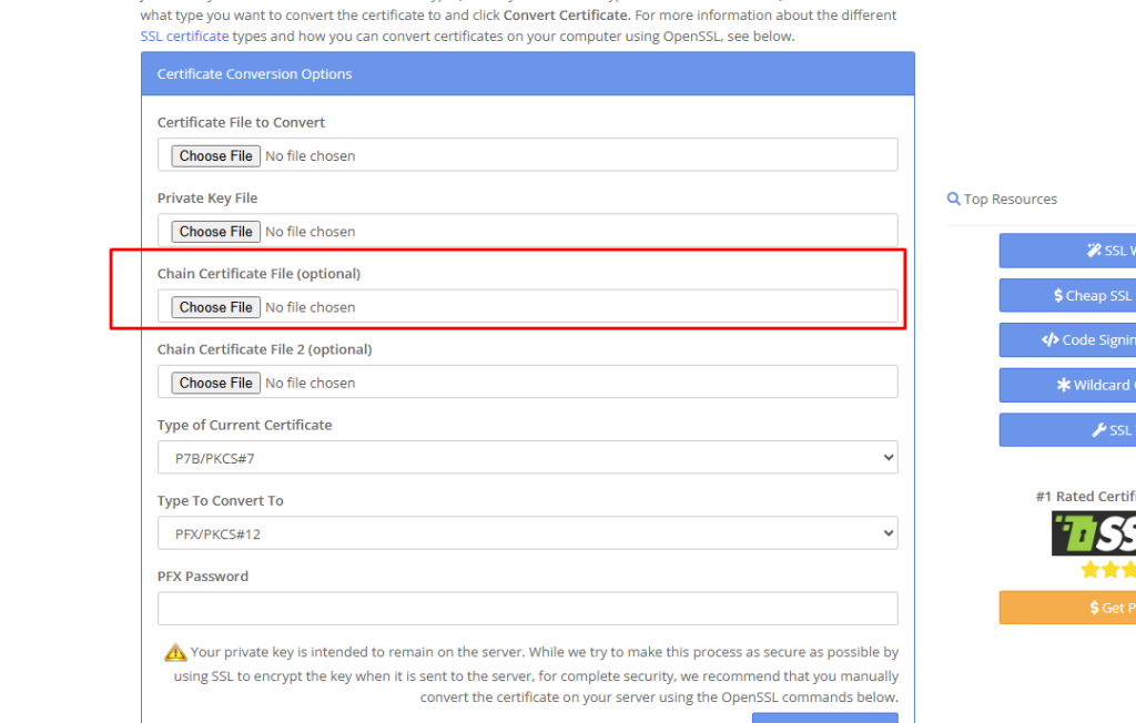 Upload Chain Certificate Files