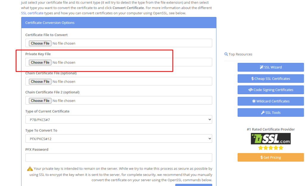 Upload Private Key