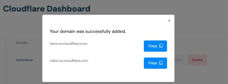 Domain Successfully Added and Nameservers